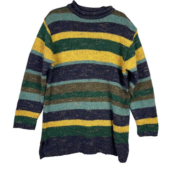 VINTAGE Laura Gayle Wool Blend Thick OVERSIZED Long Striped Roll Neck Sweater L - Picture 1 of 9